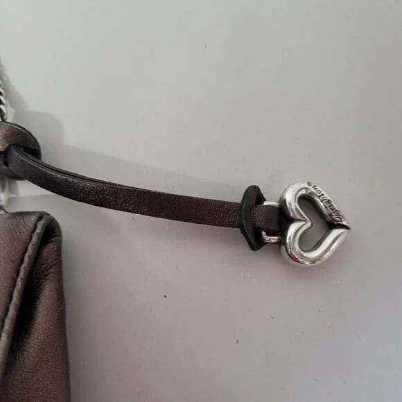 Brighton Scarlet Bronze Fold Over Leather Handbag Silver Strap W/Dust Bag EUC - Picture 6 of 12